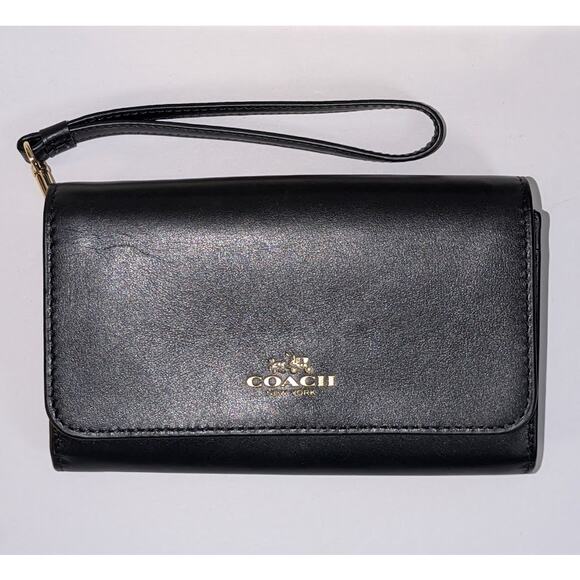 Coach New York ~ 2016 ~ 75th Anniversary Elegantly Smooth Black Leather Wristlet - Picture 2 of 16